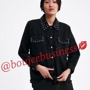 ZARA Studded Oversized Denim Overshirt Jacket